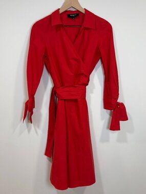 🌟 PAULE KA 🌟 PARIS WRAP COTTON SHIRT DRESS 3/4 SLEEVES RED SZ 38, 6